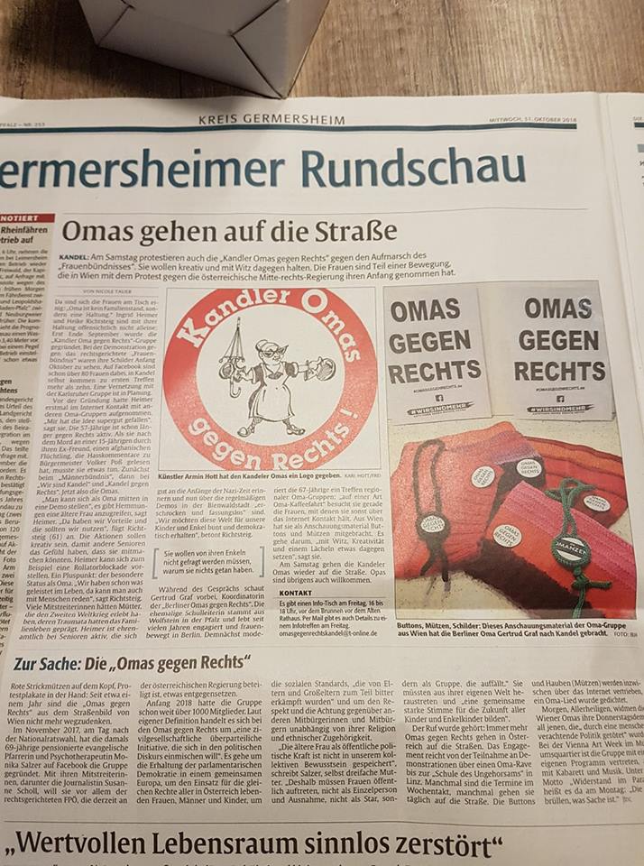 Omas gehen auf die Straße. Germersheimer Rundschau, Printausgabe, 31.10.2018